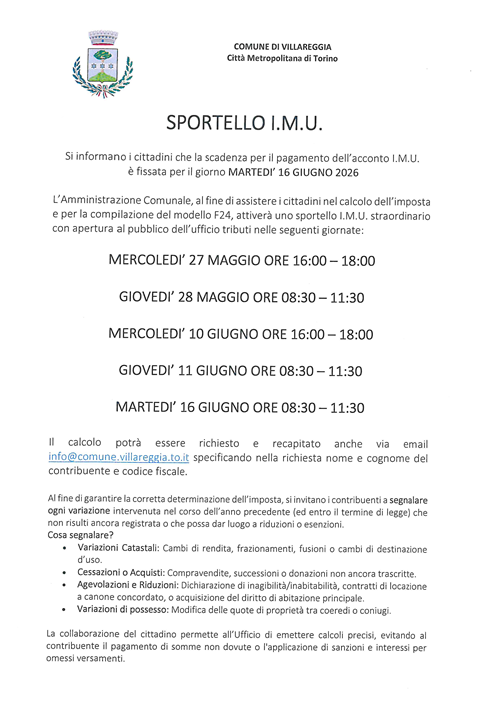 Sportello I.M.U. acconto 2026